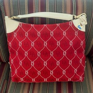 DOONEY & BOURKE Rope Print Red & White Hobo Shoulder Bag NICE CLEAN